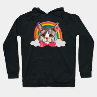 Cat in bow tie with rainbow Hoodie